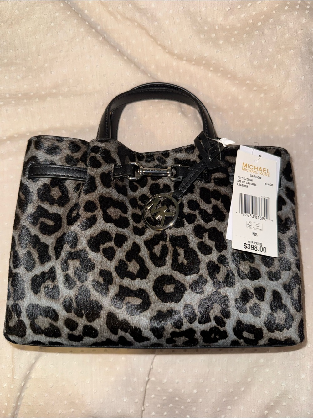 Michael Kors Black & Gray Leopard-Print Satchel